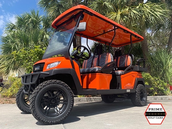 Orange Bintelli Beyond 6 Passenger Lifted Golf Cart affordable golf cart rental, golf cart rent bimini