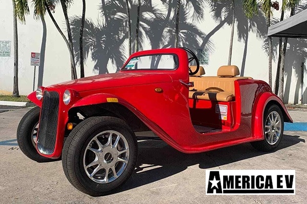 Red America EV California Roadster 4 Passenger Golf Cart affordable golf cart rental, golf cart rent bimini