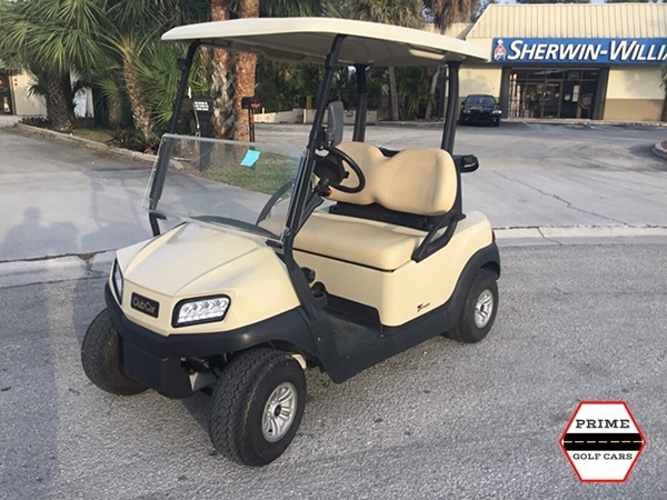 Tan Club Car 2 Passenger Golf Cart affordable golf cart rental, golf cart rent bimini