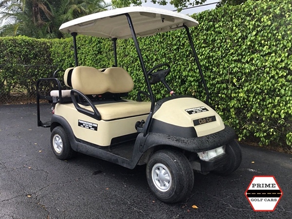 Tan Club Car 4 Passenger Golf Cart affordable golf cart rental, golf cart rent bimini