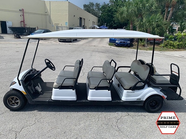 White 8 Passenger Yamaha Limo Golf Cart affordable golf cart rental, golf cart rent bimini
