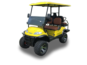 Yellow Advanced EV 4 Passenger Lifted Golf Cart golf car rental bimini, golf cart rental near me