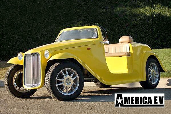 Yellow America EV California Roadster 4 Passenger Golf Cart golf cart rental bimini, bimini golf cart rental