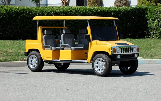 Yellow Hummer Limo Golf Cart affordable golf cart rental, golf cart rent bimini